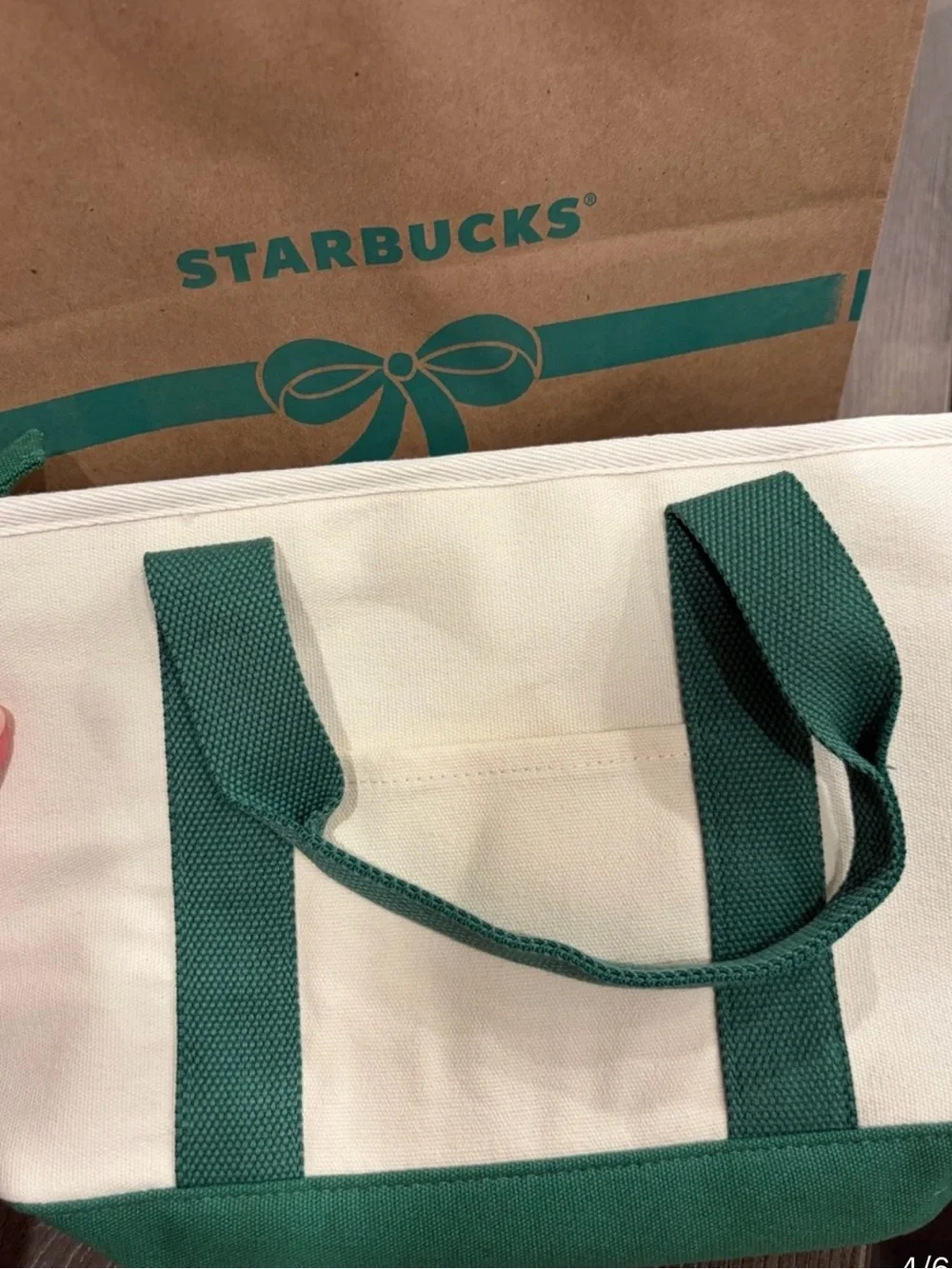 Starbucks x Peanuts Green Canvas Tote & Tumbler Set/ snoopy mint green